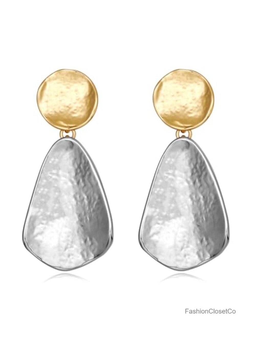 14K Gold Plated Geometric Chunky Dangle Drop Earrings Mixed Metal Tone